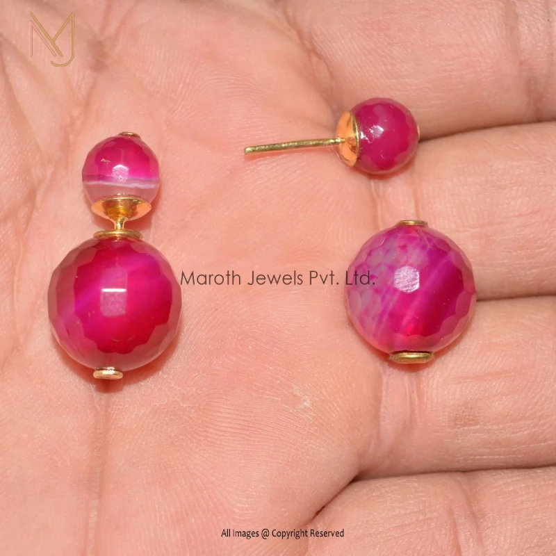 14k Yellow Gold Pink Onyx Gemstone Stud Earring Manufacturer