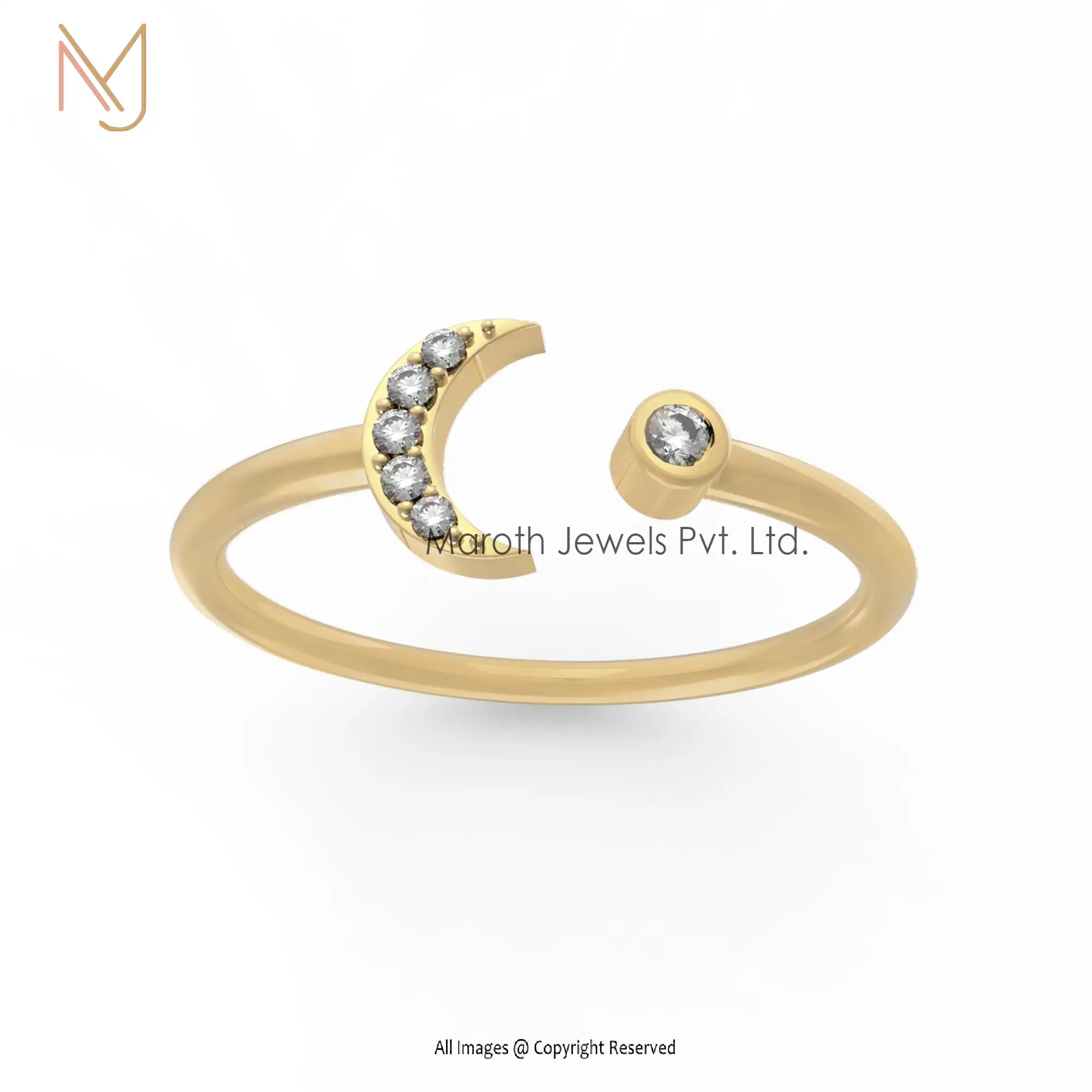 Wholesale 14K Yellow Gold Plated Pave Diamond Designer Half Moon Ring Fine Jewelry