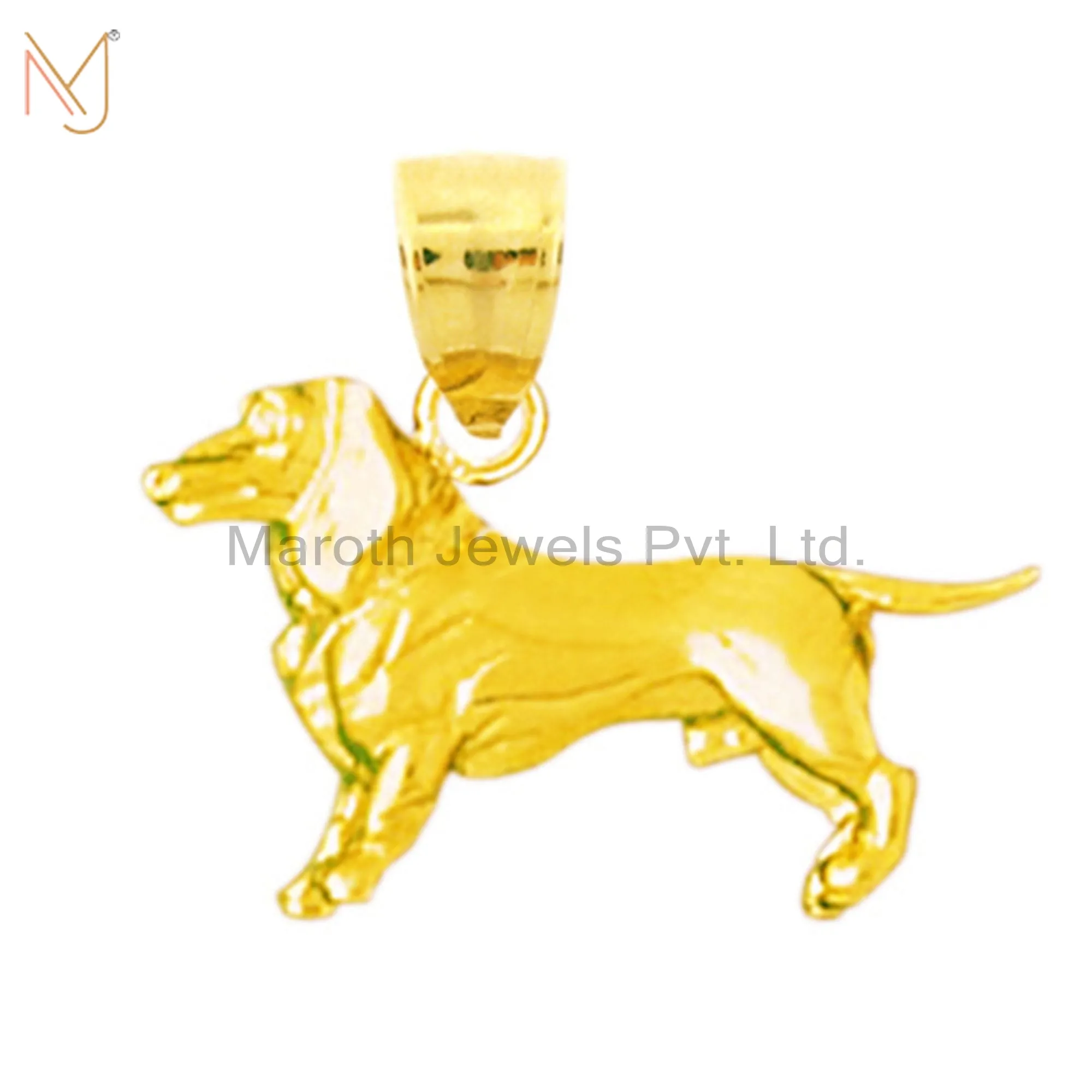 925 Sterling Silver Yellow Gold Plated Beagle Charm Pendant Jewelry Supplier