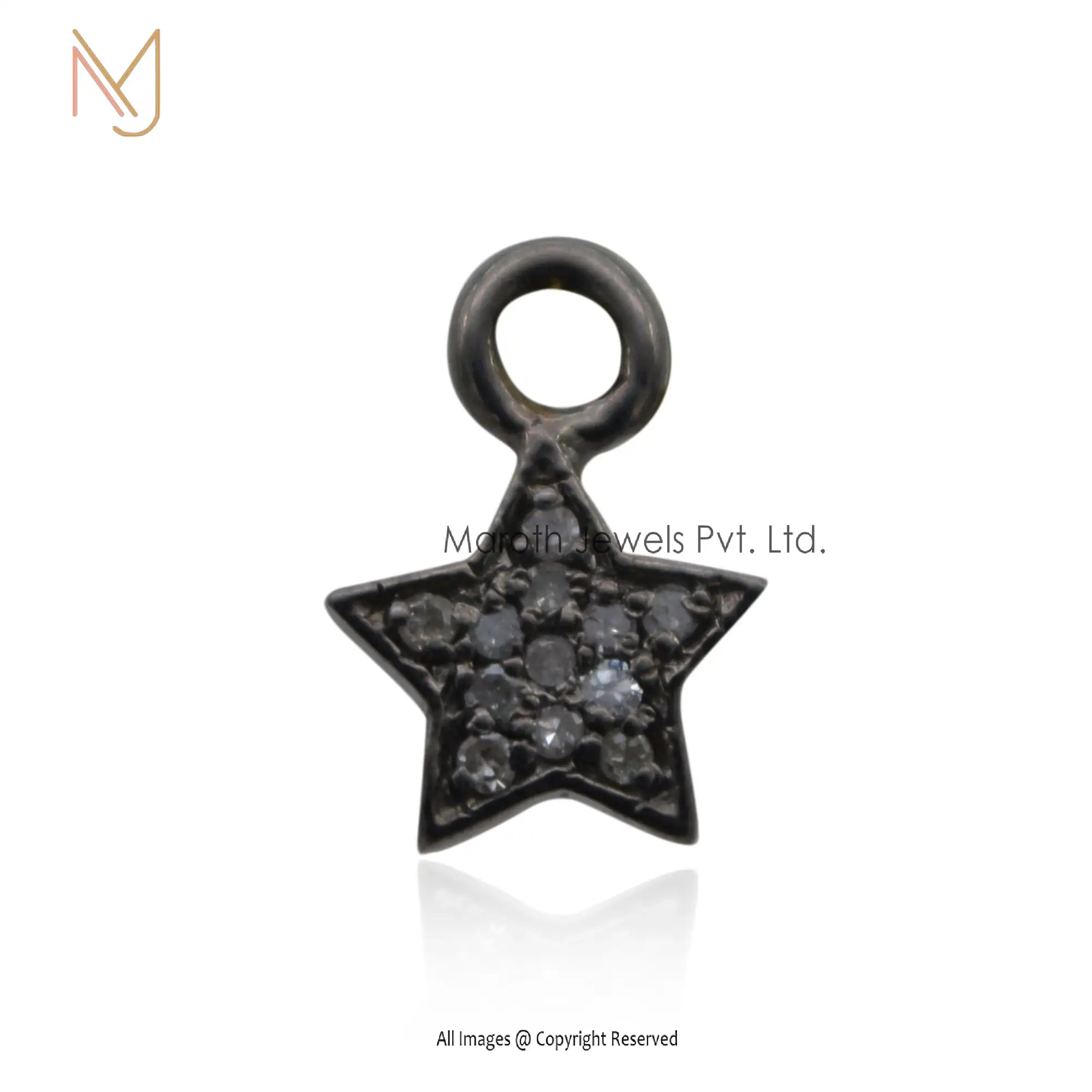 925 Silver Black Rhodium Plated Star Pave Diamond Pendant Jewelry Supplier