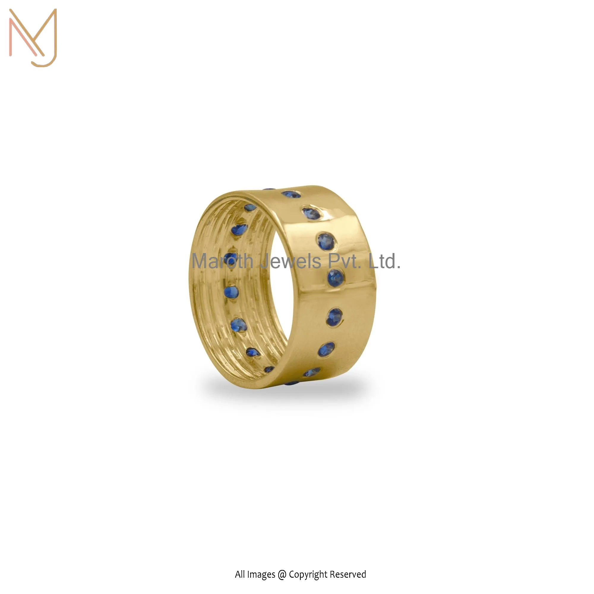 Wholesale 925 Silver Yellow Gold Plated Diamond Cigar Band Ring