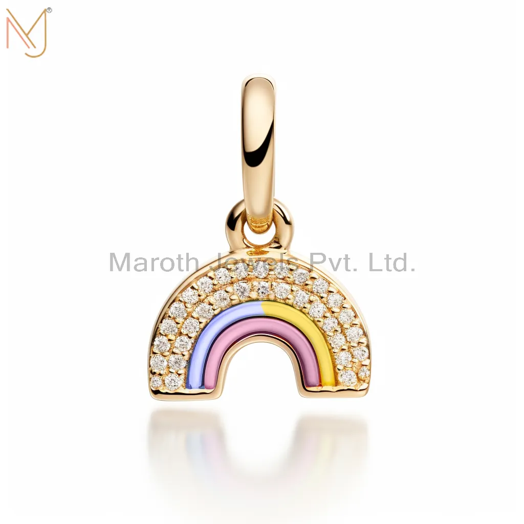 925 Sterling Silver Yellow Gold Plated Moissanite Rainbow Design Pendant Jewelry Supplier