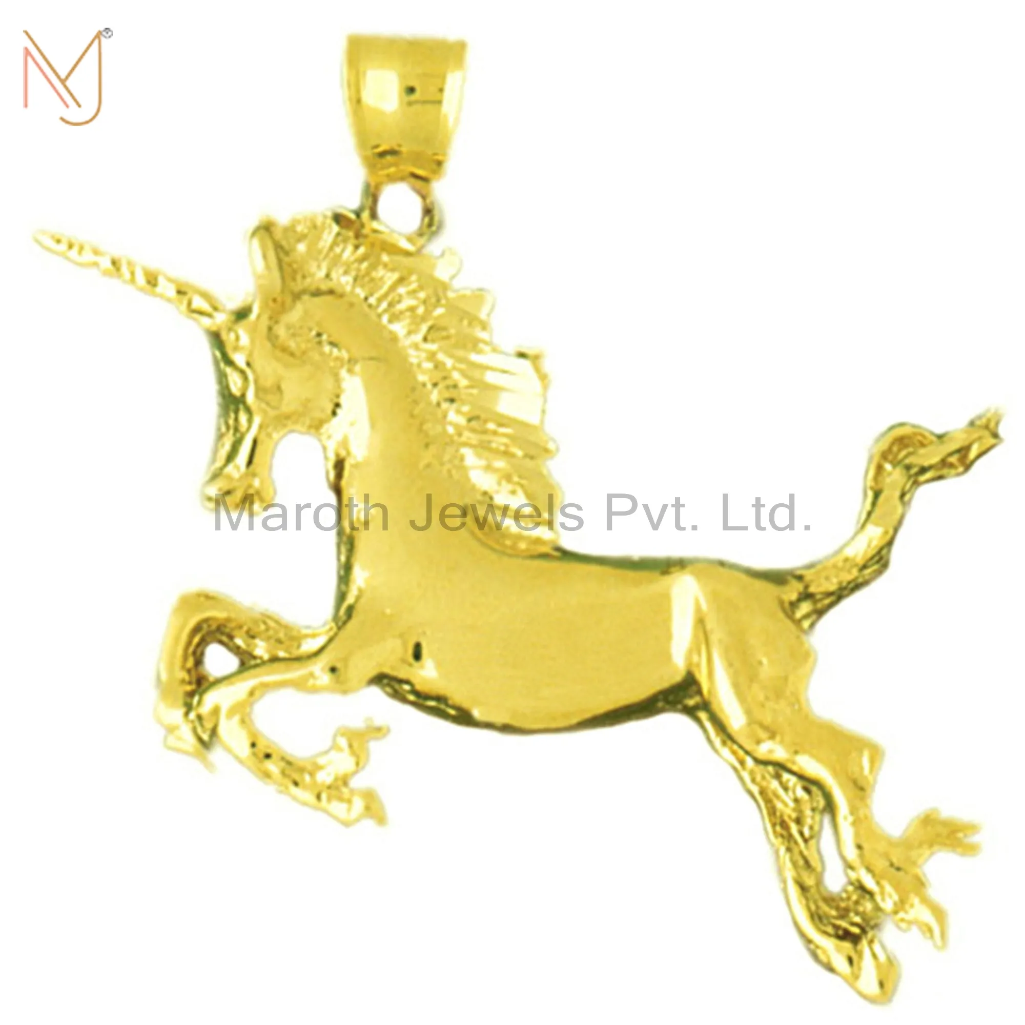 925 Silver Yellow Gold Plated Unicorn Charm Pendant Custom Jewelry