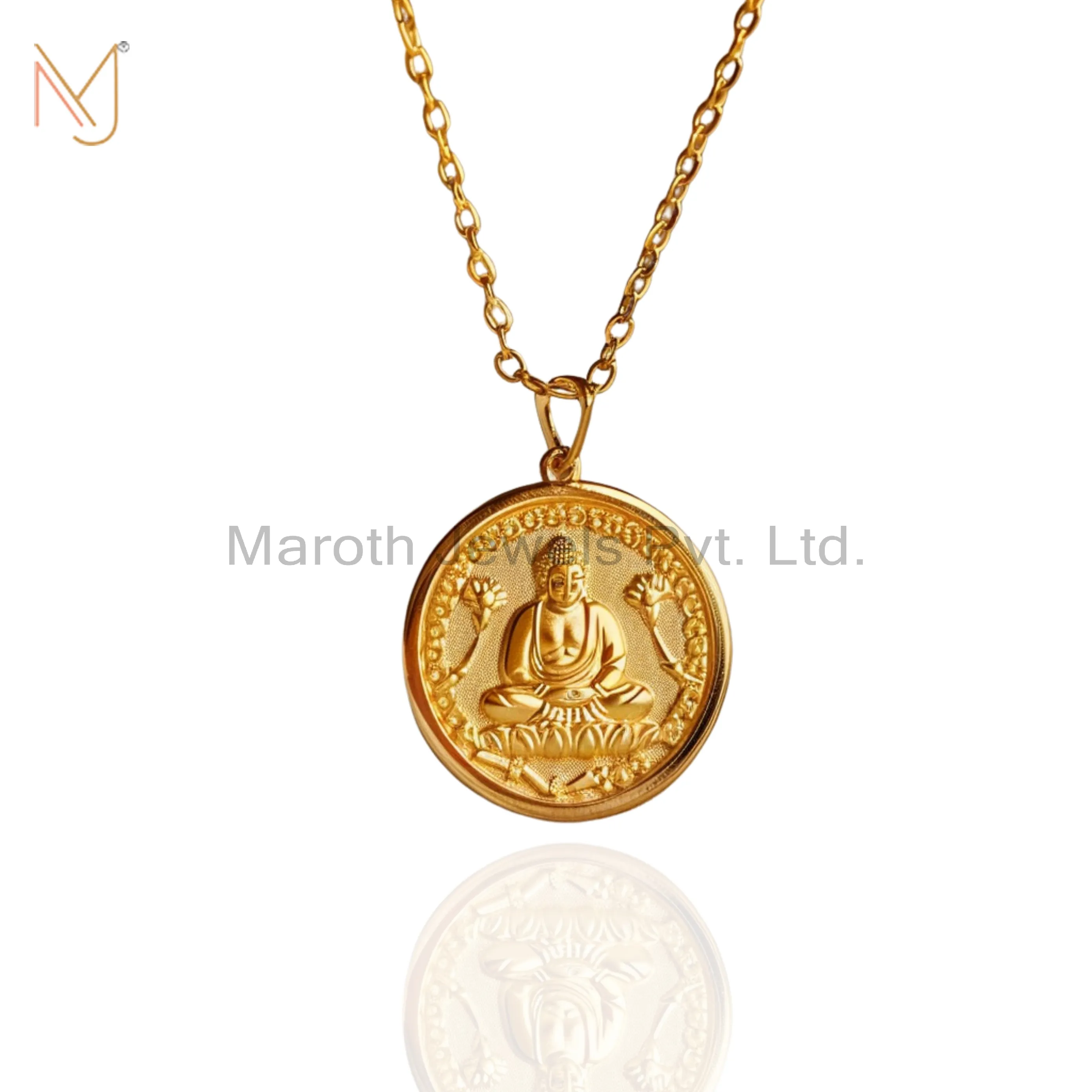 925 Silver Yellow Gold Plated Buddha Necklace Custom Jewelry