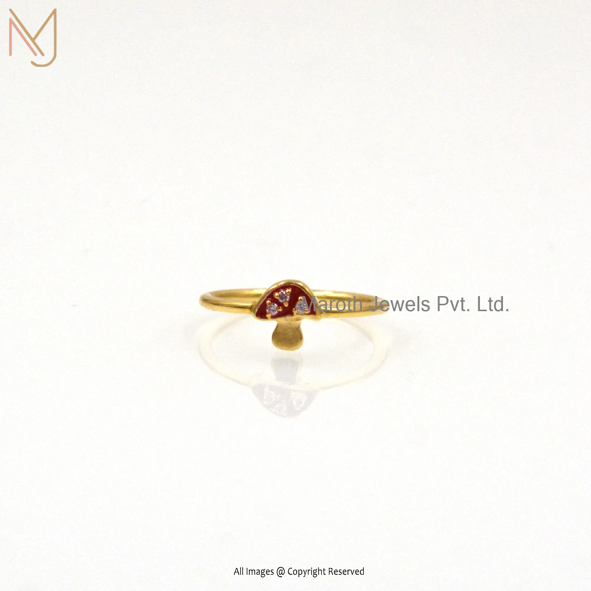 14K Yellow Gold Plated Red Enamel Moissanite Mushroom Ring Manufacturer