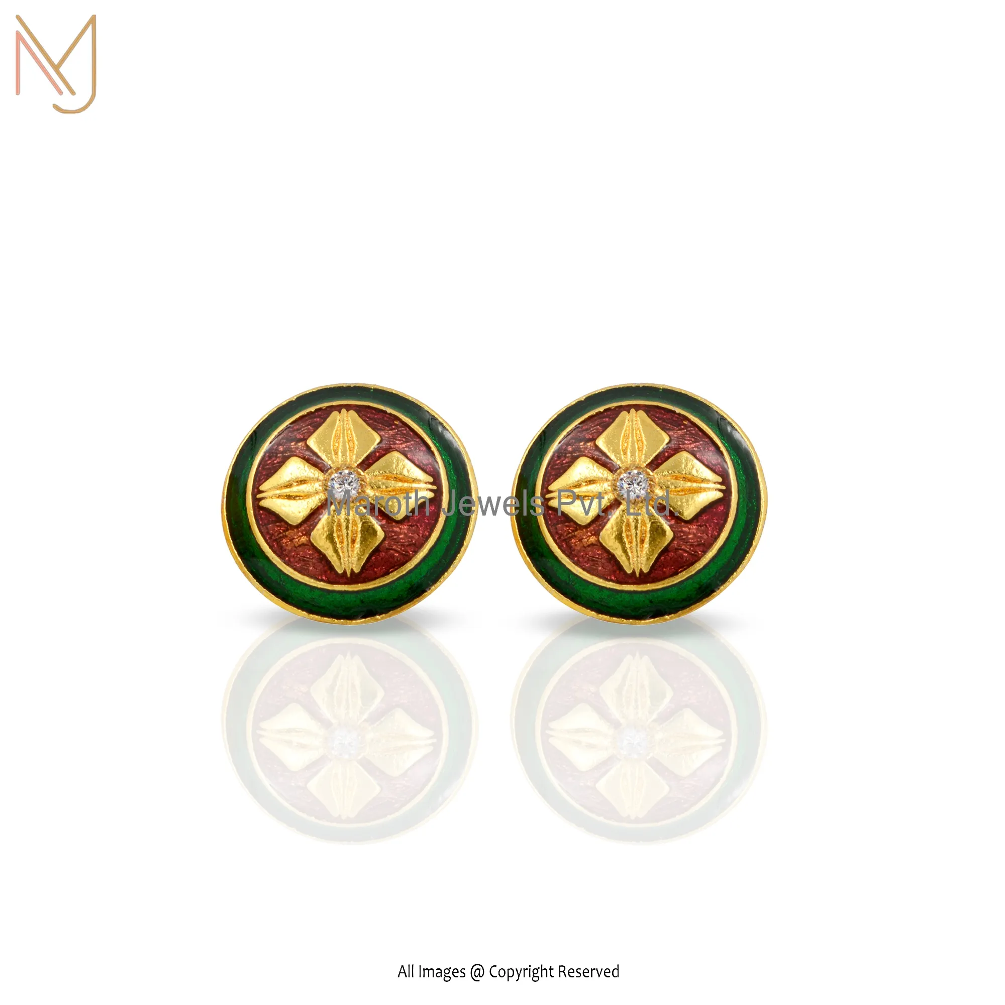 Wholesale 925 Sterling Silver Yellow Gold Plated Diamond Multi Enamel Color Cufflinks Jewelry