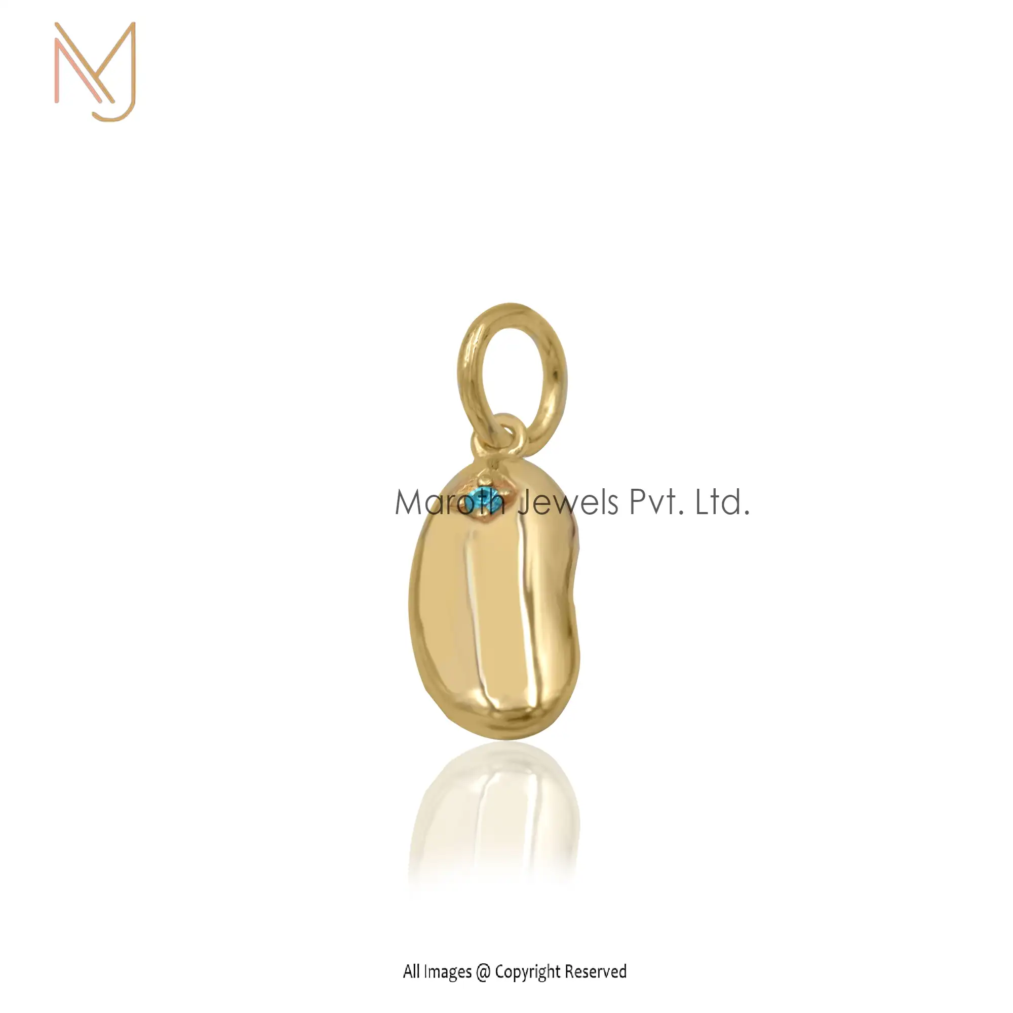 14K Yellow Gold Diamond Kidney Bean Charms Jewelry Manufacturer