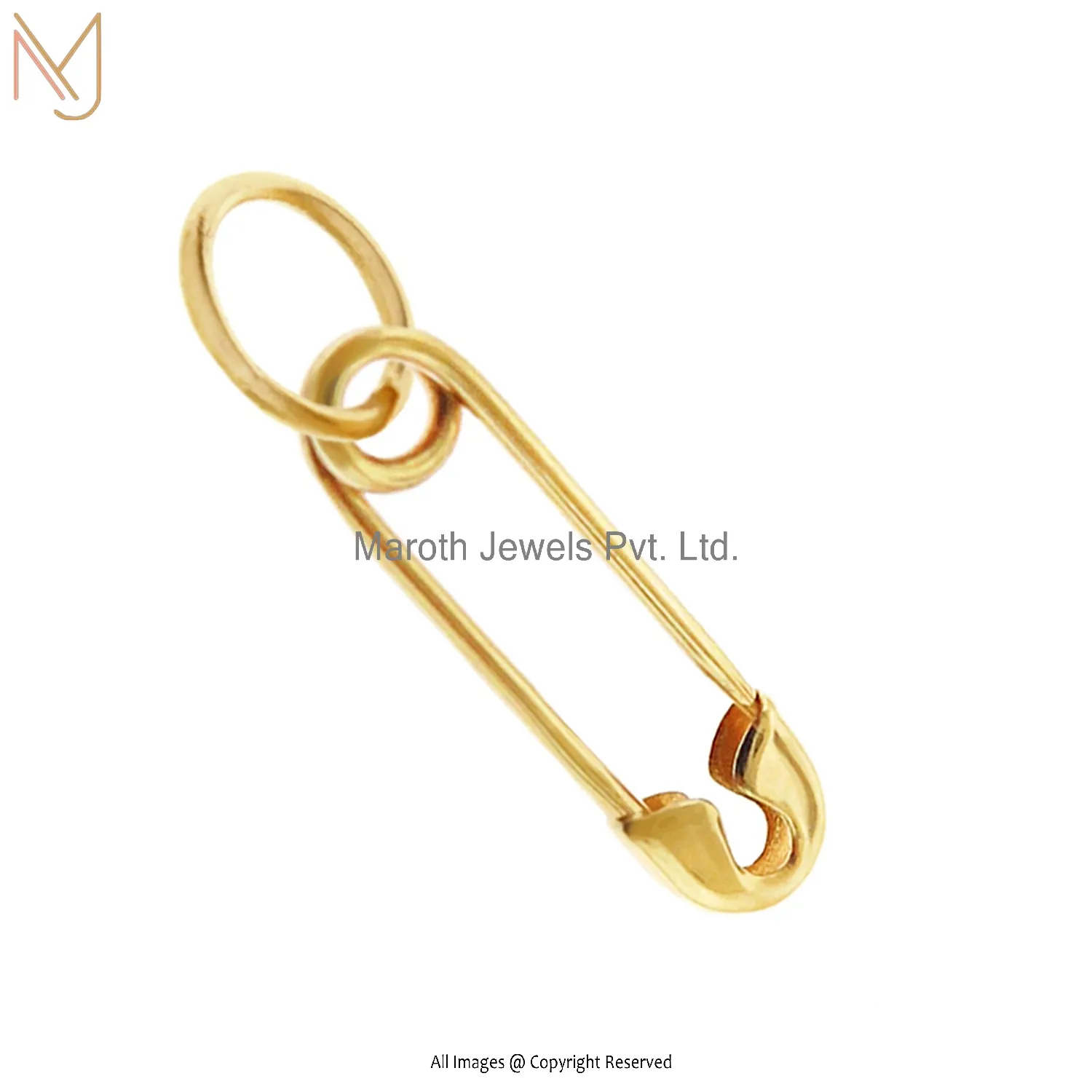 14K Yellow Gold Safety Pin Brooch Charm Holder Manufacturer