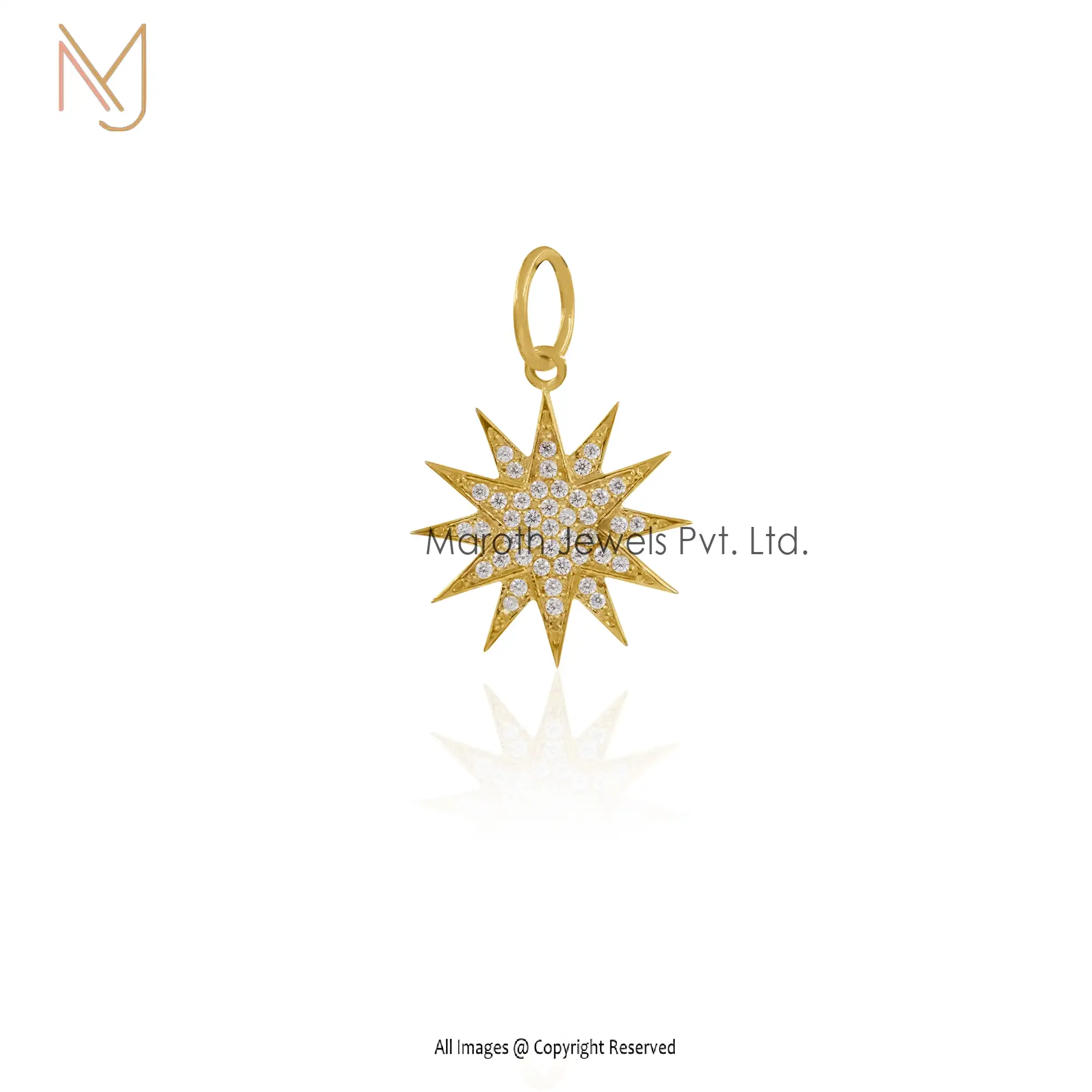 925 Silver Yellow Gold Plated CZ Star Charm Pendant Jewelry Supplier