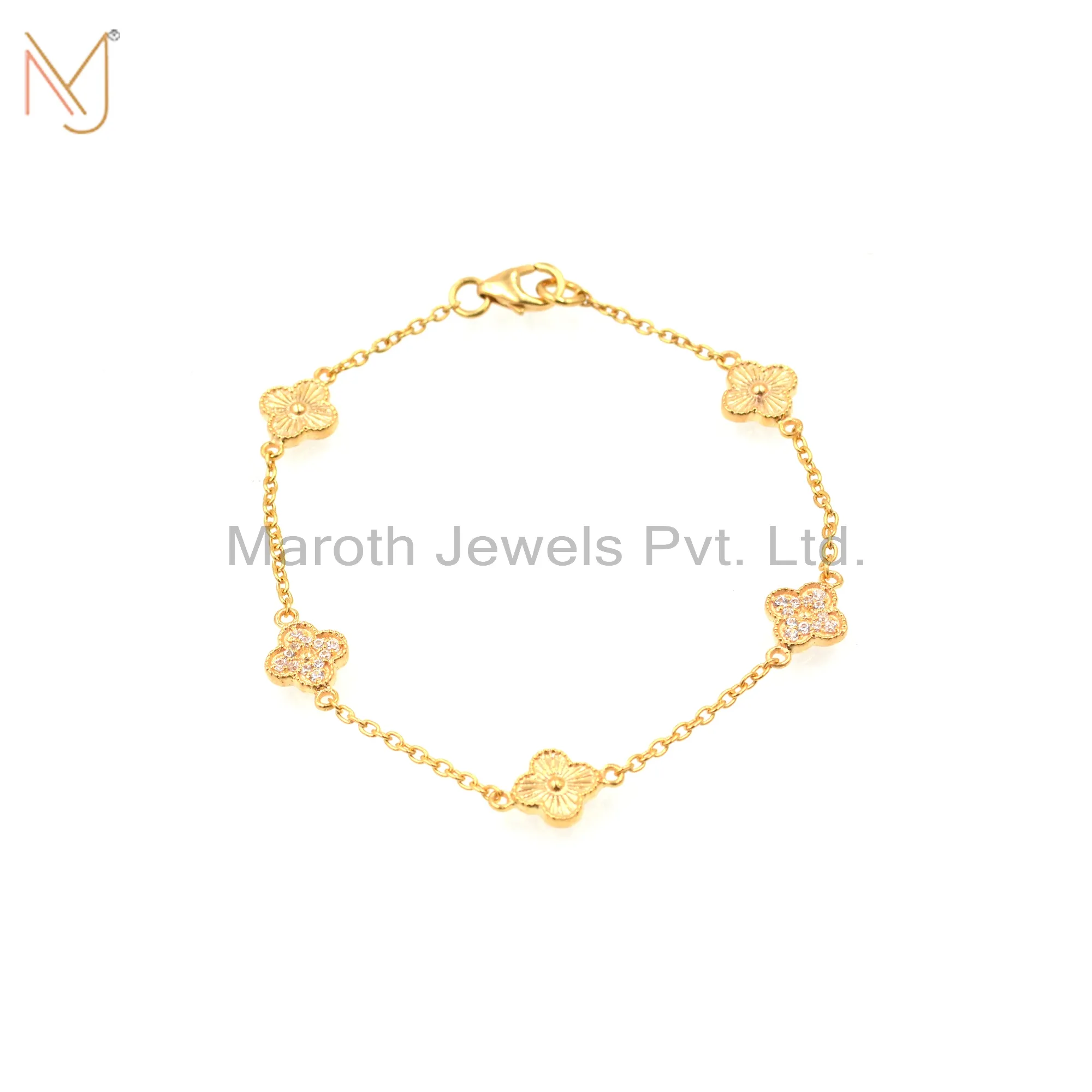 14K Yellow Gold Plated Cz Flower Bracelet Jewelry Supplier