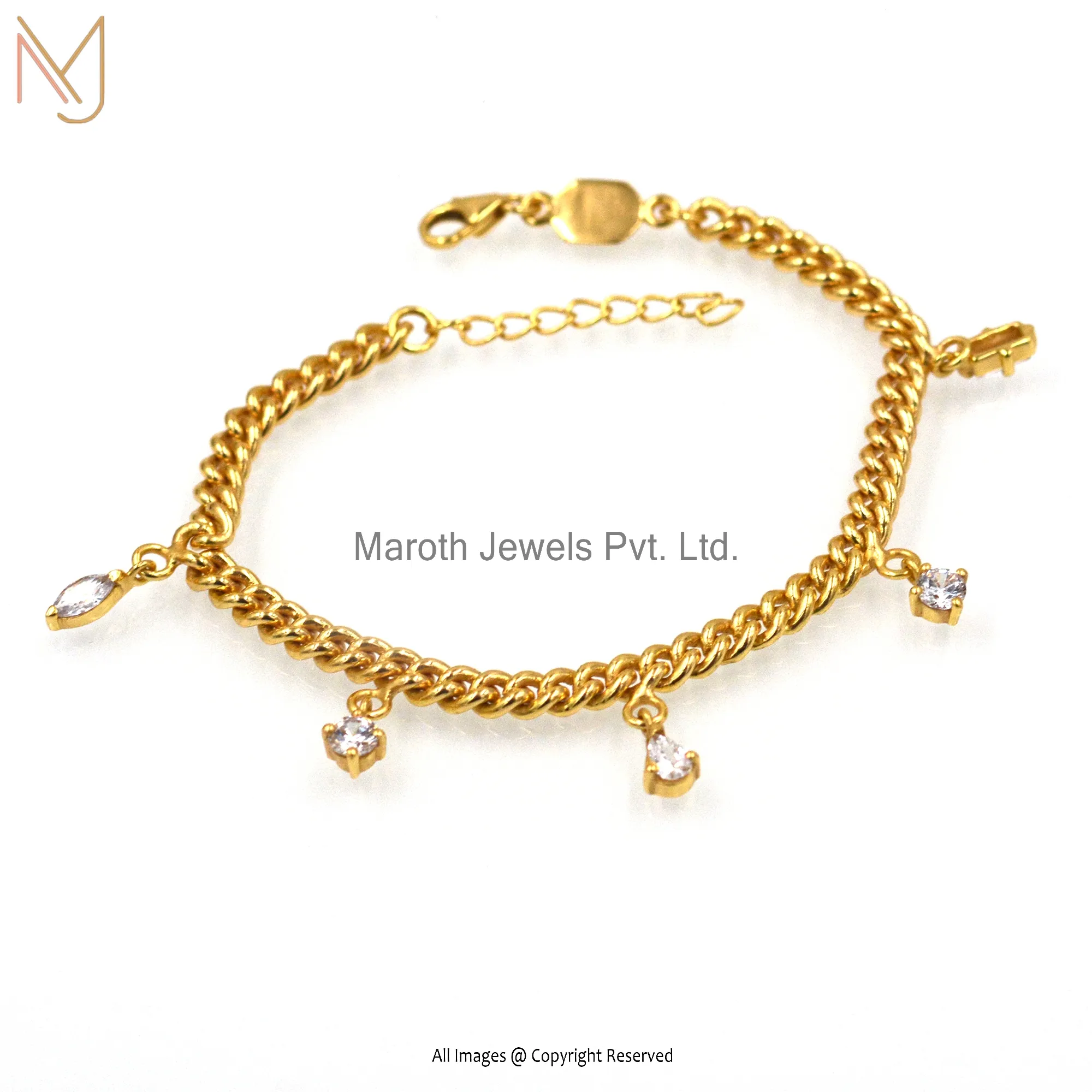 14K Yellow Gold Cubic Zircon Bracelet with 1 Micron  ecoating