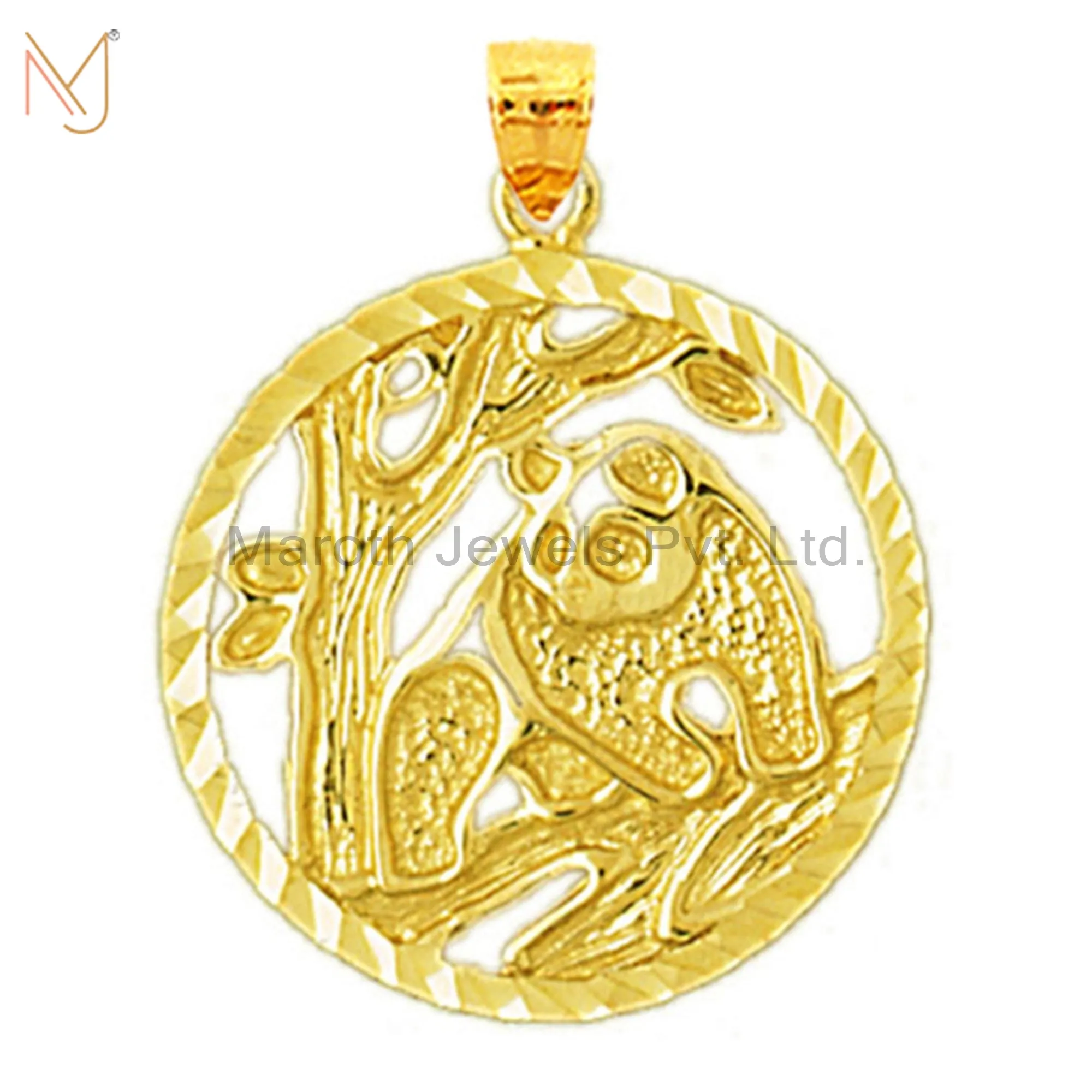 925 Silver Yellow Gold Plated Encircled Panda Medallion Charms Pendant Jewelry Manufacturer