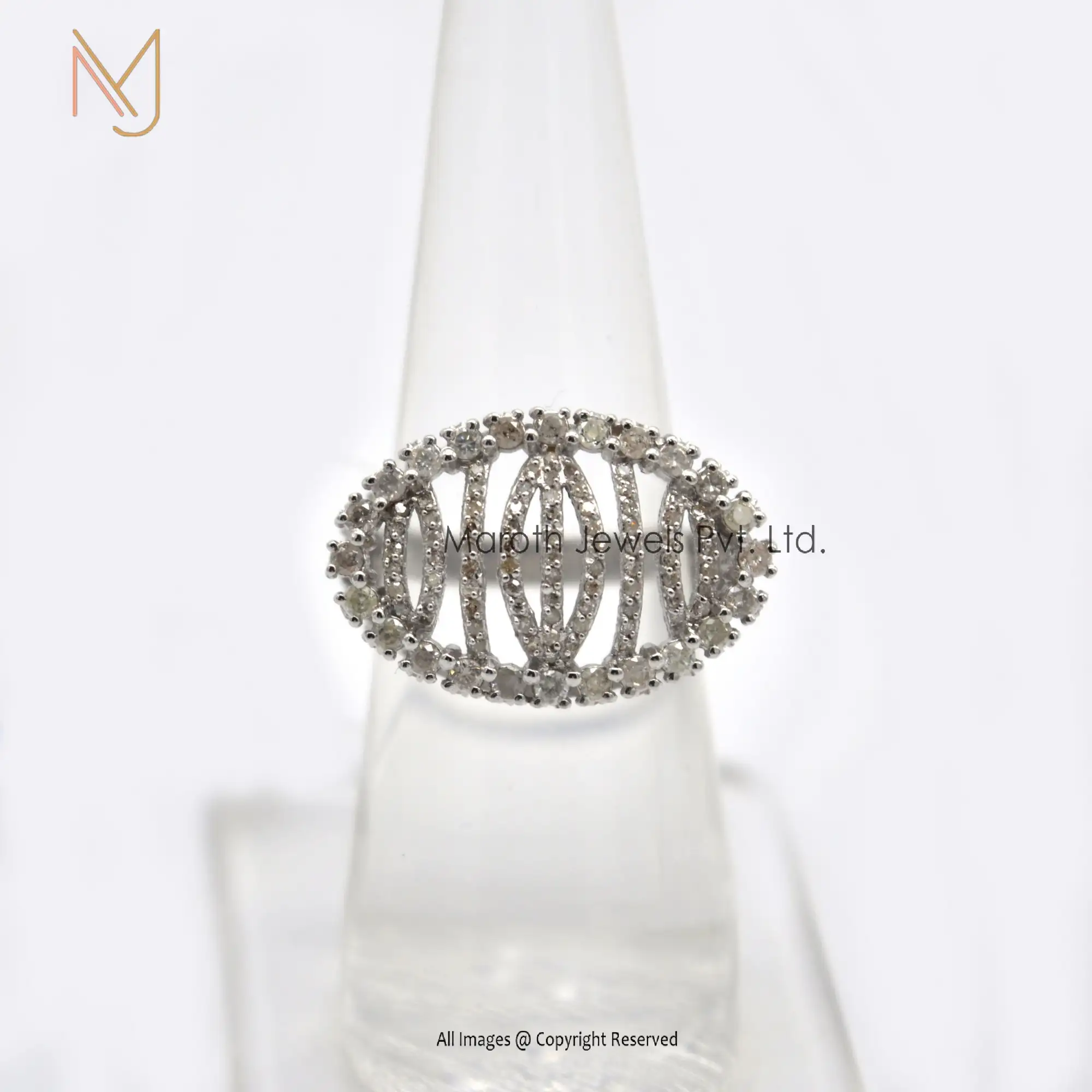 925 Silver Natural Silver Pave Diamond Ring Jewelry Manufacturer