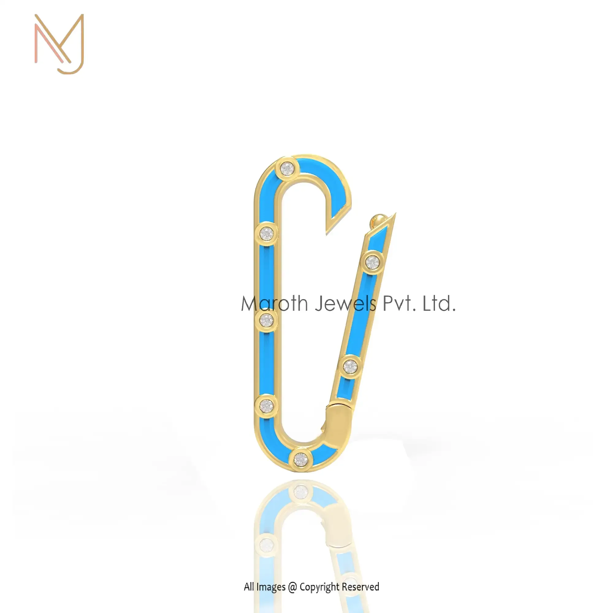 Wholesale 925 Silver Yellow Gold Plated Diamond Turquoise Enamel Enhancer