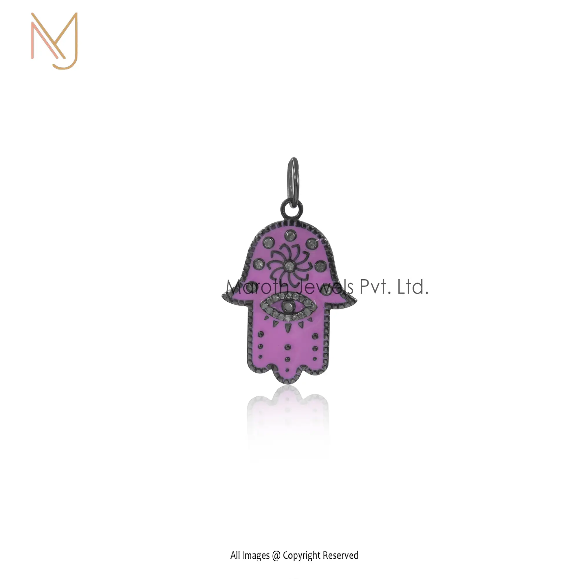 925 Silver Enamel Diamond Hamsa Hand Pendant Pink Enamel Manufacturer