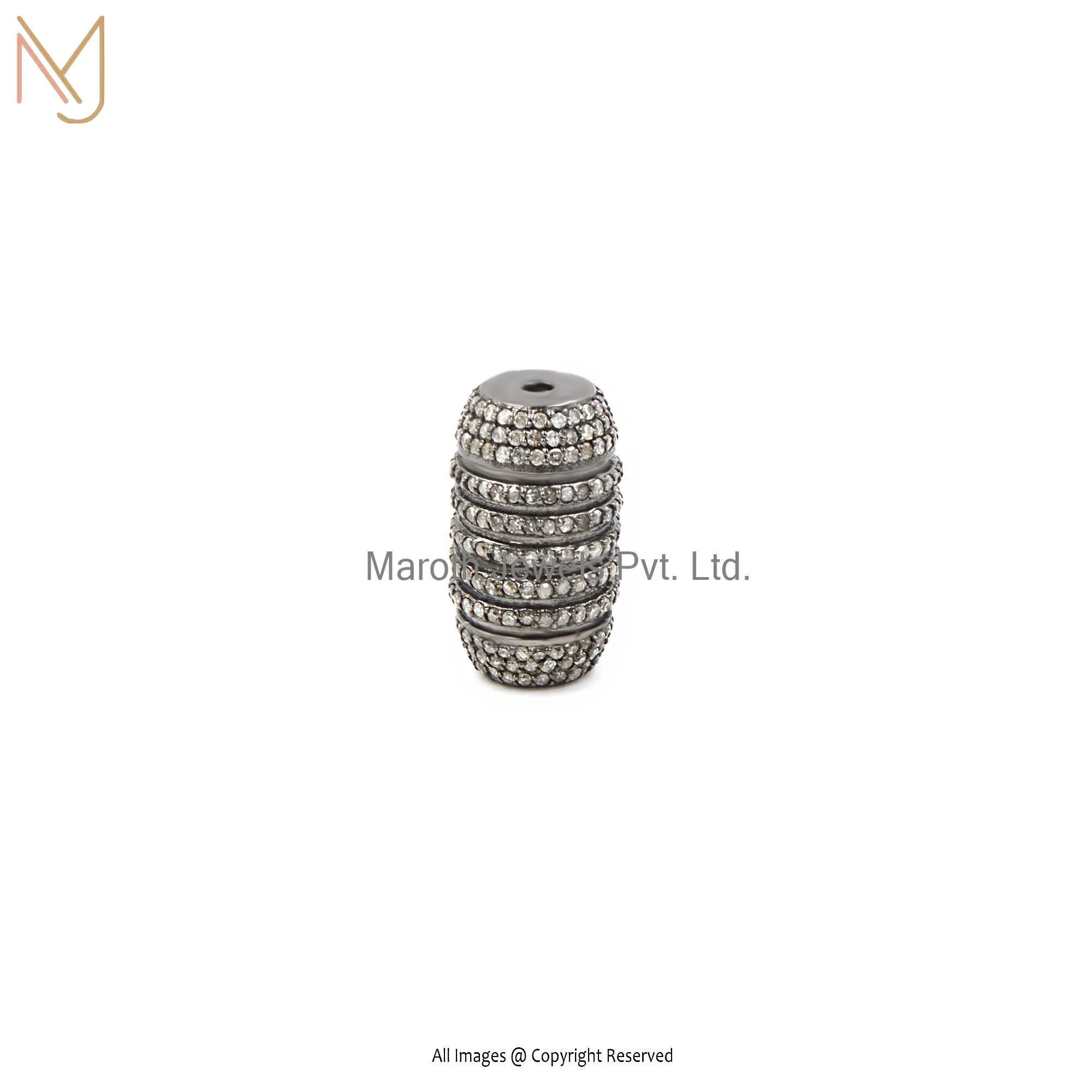 925 Silver Gray Rhodium Plated Pave Diamond Beads Finding Jewelry Manufacturer