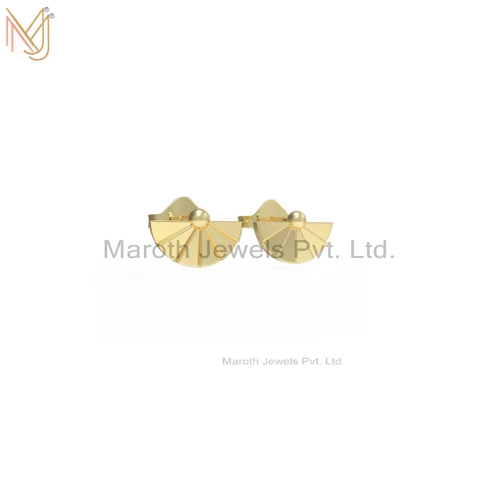 925 Silver Yellow Gold Plated Hand Fan Privated Level Stud Earring Jewelry Manufacturer