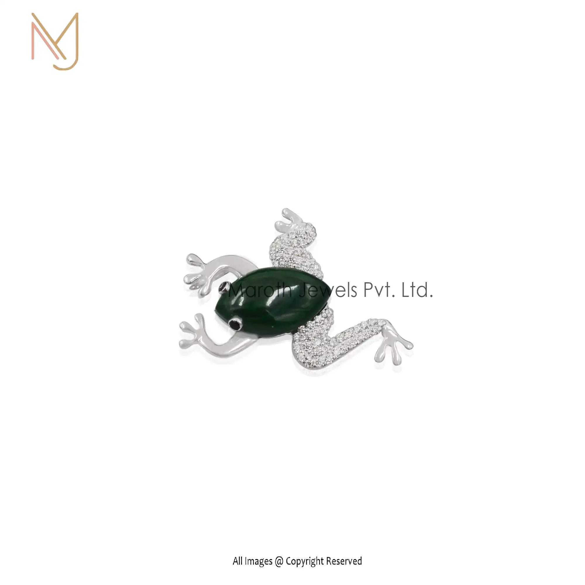 Wholesale 925 Silver Yellow Gold Plated Malachite & CZ And Black Spinel Pendant Jewelry