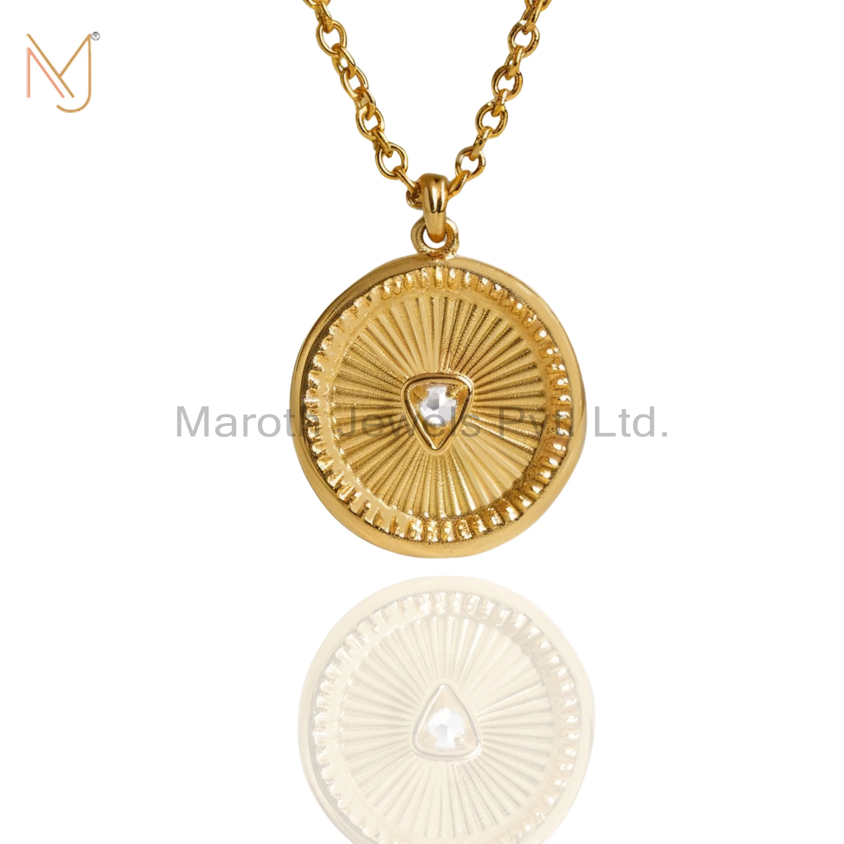 925 Silver Yellow Gold Plated Moissanite Round Shaped Necklace Manufacturer